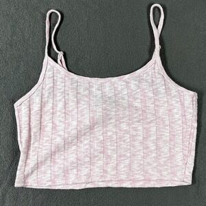 Forever 21 Pink White Ribbed Knit‎ Cropped Cami Tank Top Adjustable Straps